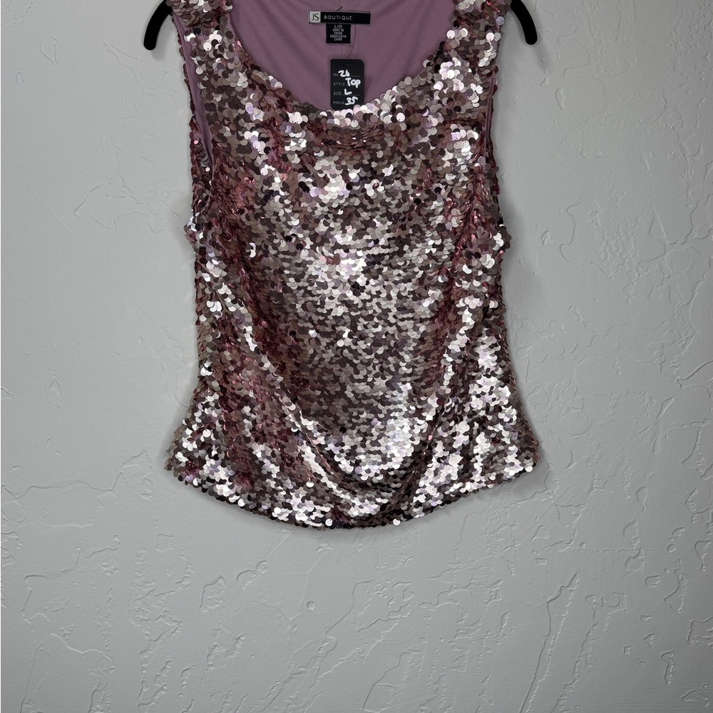 pink Sequin Sleeveless Top y2k